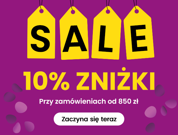 Baner promocyjny: 10% rabatu przy zamówieniach od 850 zł. Promocja rozpoczyna się teraz